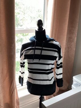 Ralph Lauren Black and White Striped Crewneck Sweater